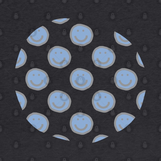 Placid Blue Round Happy Face with Smile Pattern by ellenhenryart